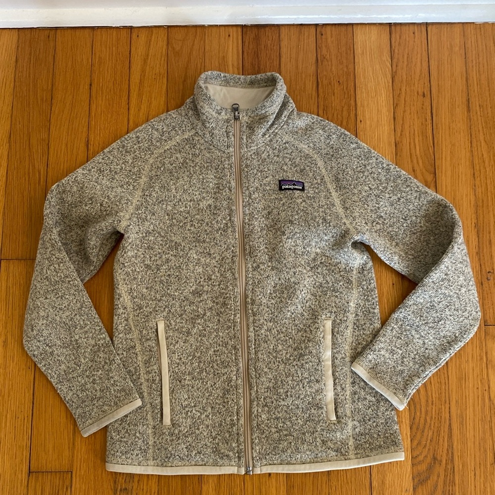 Boys Patagonia Better Sweater Tan Full Zip Size 10 Medium